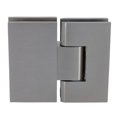 Brushed nickel Vienna adjustable glass-to-glass shower hinge, squared brass design for 3/8-1/2" glass (SKU V1E380BN)