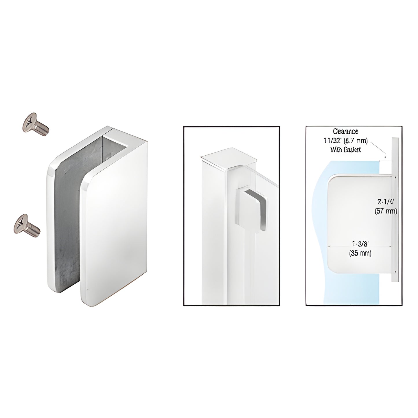 SA87FPS polished stainless steel top flat-back glass clip for 1-1/2" square posts, holds 6/10mm glass, screws included