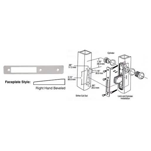 CRL Aluminum Right Hand Beveled Faceplate for DL2110 Long Throw Deadlocks - Durable Finish