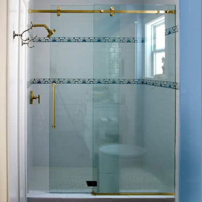 "CRL Satin Brass Steel Deluxe 180° Serenity Sliding System - Elegant, Modern Door Solution