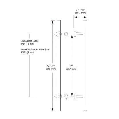 Polished brass glass-mounted ladder pull with clear acrylic semi-inserts, 18" center-to-center (SKU CA18X18BR)