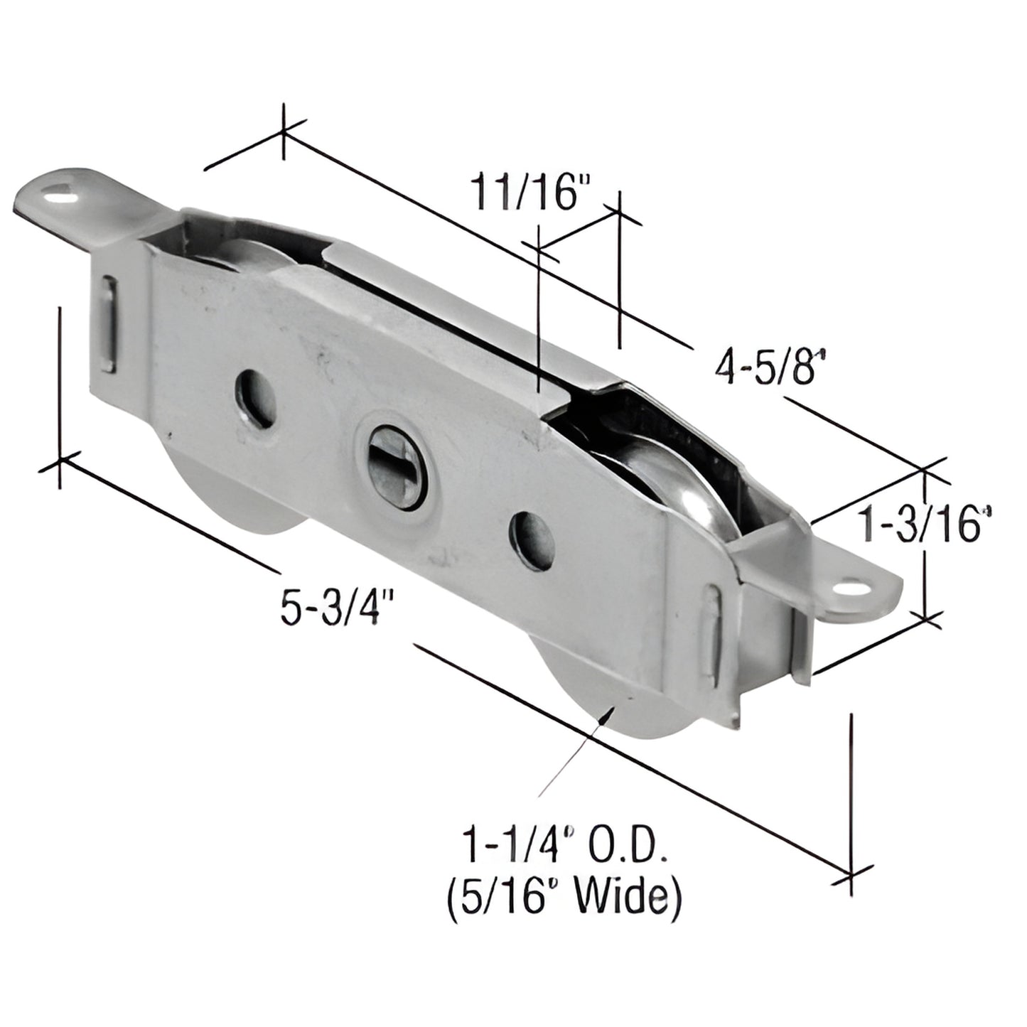 CRL tandem sliding glass door roller assembly D1882, adjustable steel housing, 5-3/4" length with 1-1/4" concave steel wheels