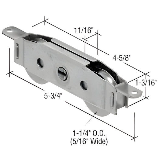 CRL tandem sliding glass door roller assembly D1882, adjustable steel housing, 5-3/4" length with 1-1/4" concave steel wheels