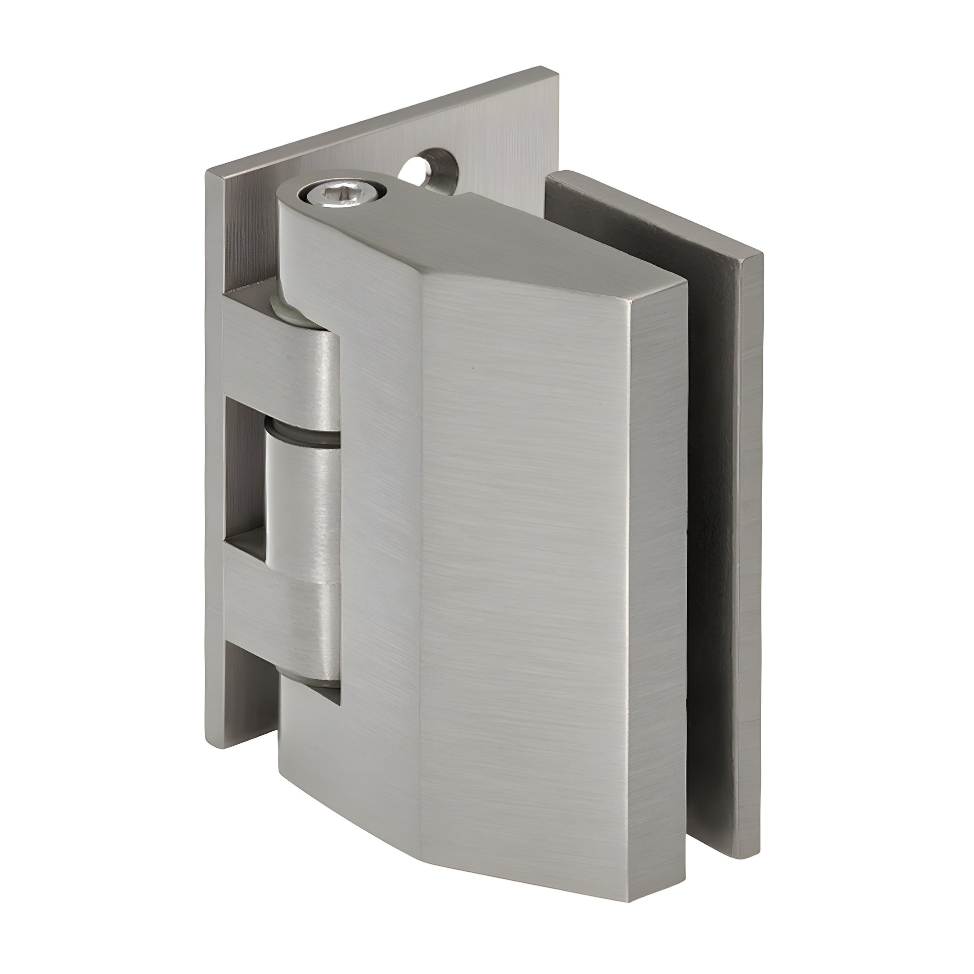 REG037BN brushed nickel adjustable wall-mount shower hinge, solid brass, offset back plate, fits 8-10mm glass