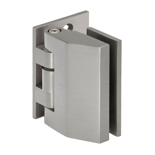 REG037BN brushed nickel adjustable wall-mount shower hinge, solid brass, offset back plate, fits 8-10mm glass