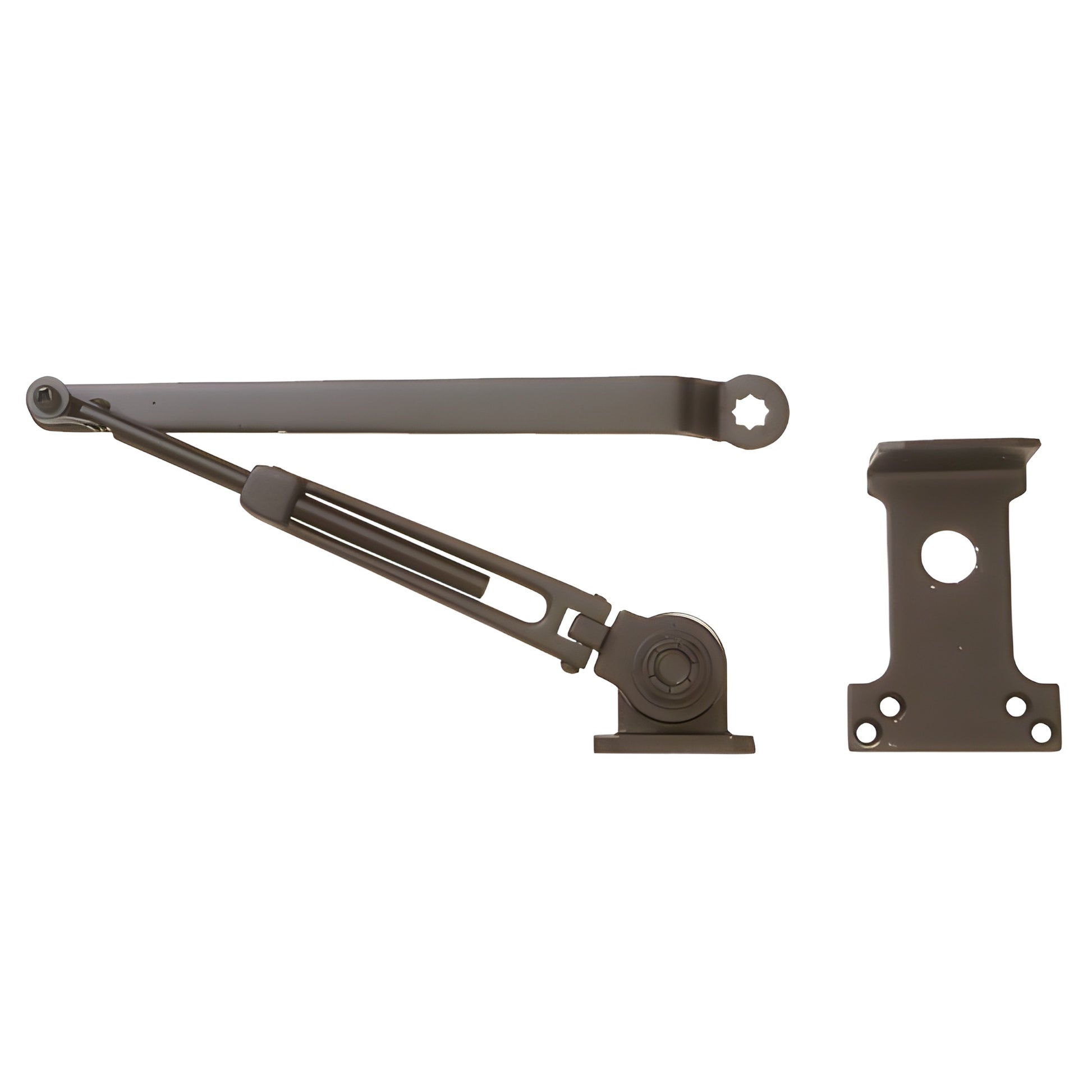 Dark bronze parallel hold-open door closer bracket and arm (SKU DCH0ABRZ) for DC52/DC55/PR70/PR80 closers