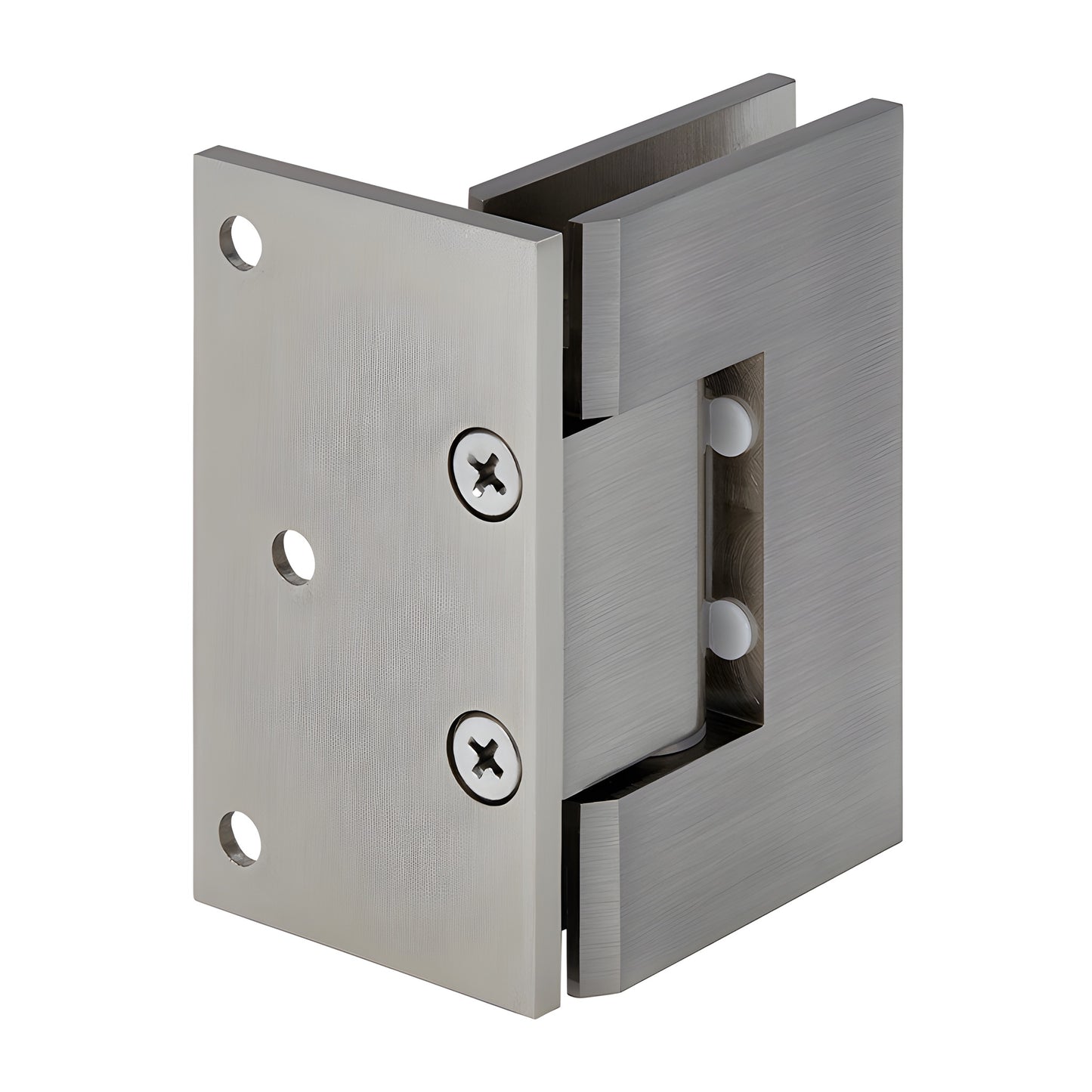 GEN044BN brushed nickel solid brass wall-mount shower hinge, offset back plate, fits 8-12mm (5/16-1/2") tempered glass.
