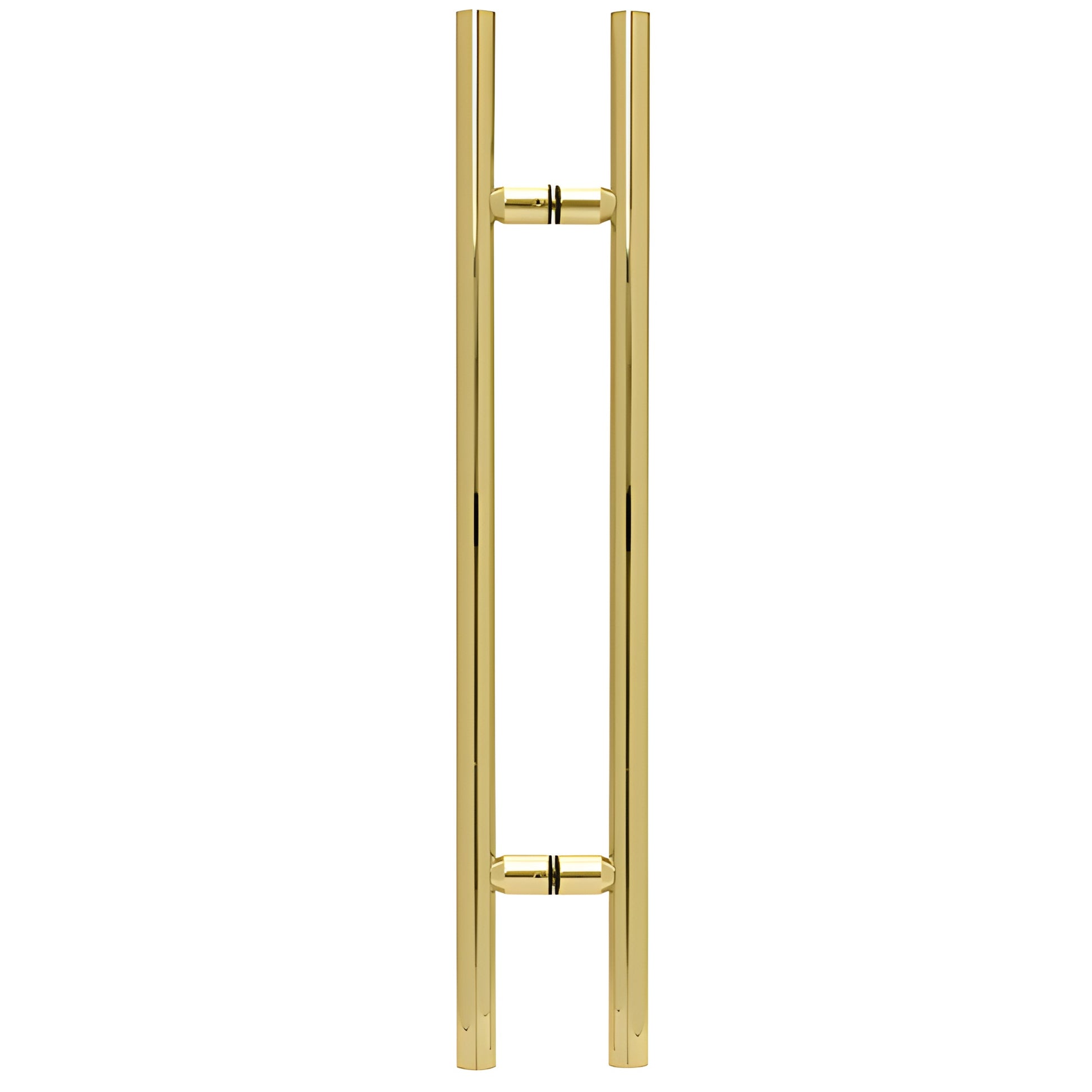 Polished brass 36" ladder-style tubular shower pull, 1-1/4" diameter, back-to-back mount for 8-12mm glass (SKU LP36BR)