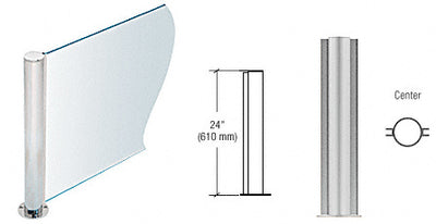 PP08 Elegant Series Post for 3/8" (10 mm) Glass, Brushed Stainless 24" High, 1-1/2" Diameter, Center Post