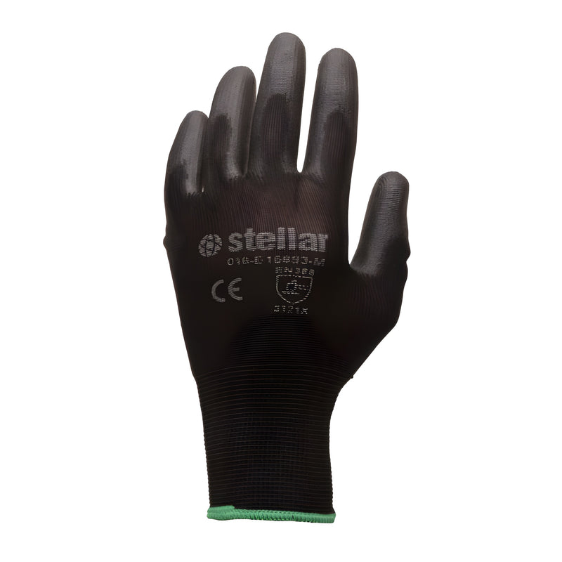 Stellar PU Coated Nylon Gloves, Black, Sz 08 (Medium)- 12 Pr/ Bag - View 1